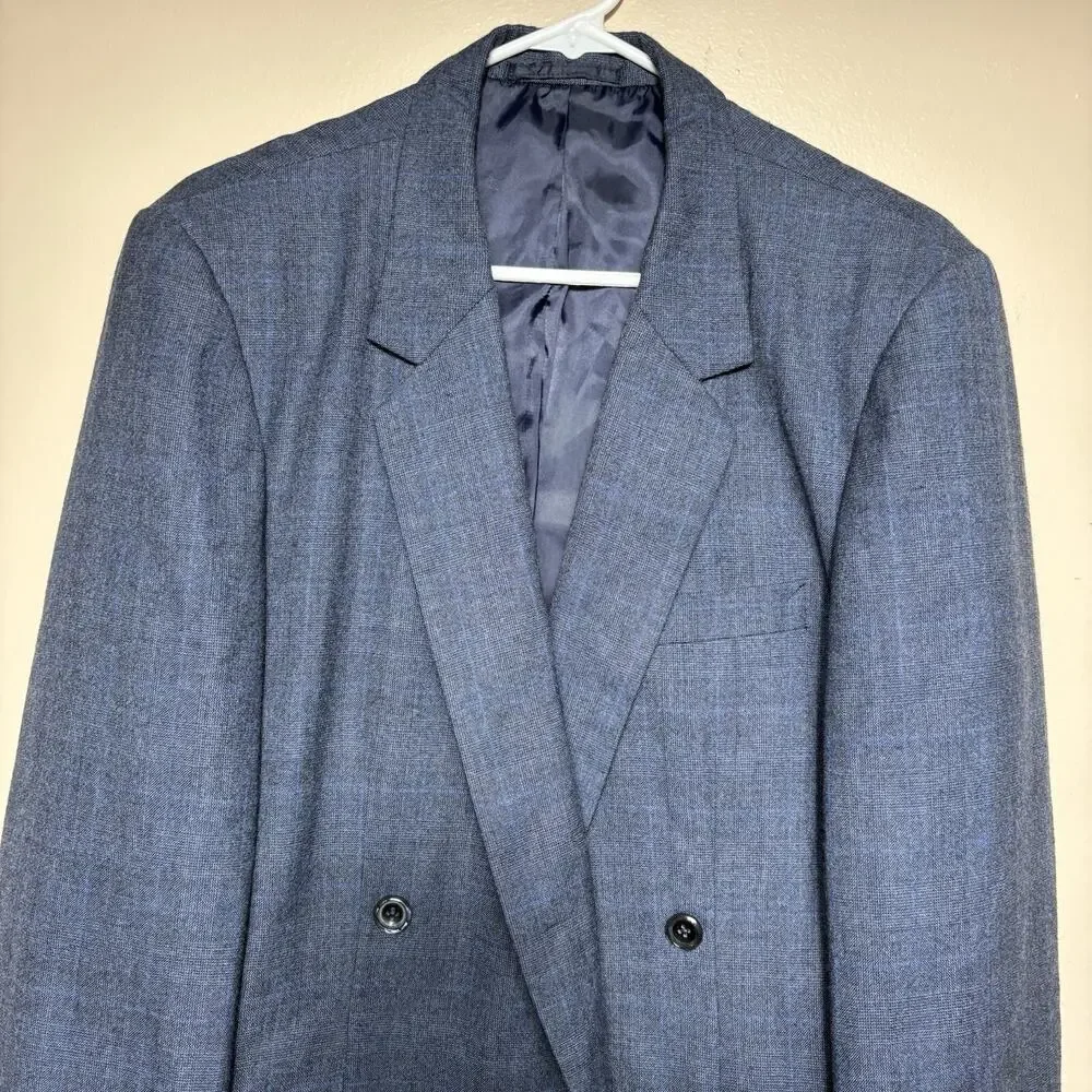 Bombay Town Japan Custom Blue Plaid Check Double Breasted Blazer Suit Coat 40
